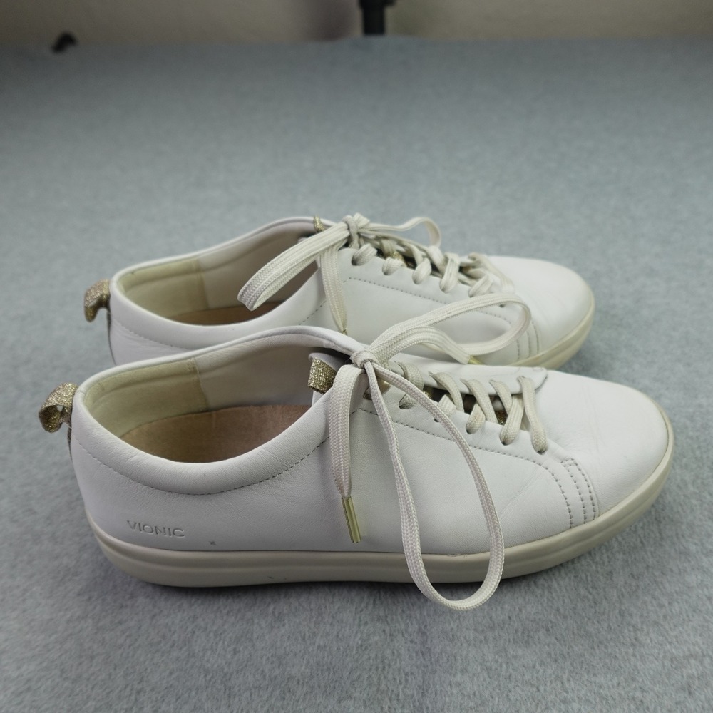 Vionic Shoes Womens 8 White Gold Glitter Paisley Lifestyle Sneaker Leather